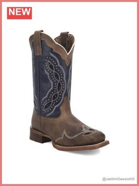 Laredo Dragonfly Square Toe Pull On Western Boots Leather Mid Calf